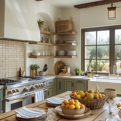 a kitchen filled with lots of counter space next to a stove top oven and sink