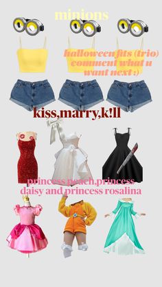 four different types of clothes with the words kiss mary klll on them and an image