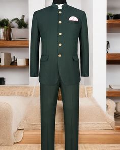 Elevate your style with our exquisite Lycra Bottle Green Jodhpuri Suit - a harmonious blend of traditional elegance and modern comfort. Handcrafted with precision, this ensemble encapsulates the rich heritage of Jodhpur's royal attire while embracing the contemporary essence. 🌟 Key Features 🌟 👑 Regal Design: The Jodhpuri suit jacket features intricate detailing and a mandarin collar that pays homage to the majestic outfits of Rajasthan's erstwhile rulers. 🌈 Vibrant Fabric: Crafted from high- Jodhpuri Suits For Men Green, Royal Attire Men, Fitted Classic Traditional Wear For Wedding, Classic Festive Wedding Sets, Formal Green Sets For Diwali, Classic Festive Sets For Ceremonies, Traditional Green Unstitched Suit For Formal Occasions, Traditional Tailored Suits For Ceremony, Green Traditional Unstitched Suit For Formal Occasions