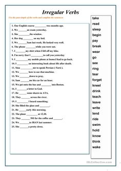 the irregular verbs worksheet