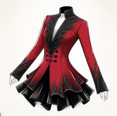 a drawing of a red jacket with black details