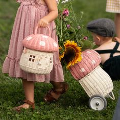 Meet our whimsical pink Mushroom Luggy. It exists in the world between practical and fairytale and is perfect for lugging about at home or on the go. Brimming with all the features that make our Classic Original Luggy such a hit, this handwoven rattan wheeled basket is ideal for storing and toting around prized possessions! The Mushroom Luggy hits just the right notes of vintage and quirky and makes a beautiful addition to any woodland-themed nursery or bedroom. This Luggy is designed to roam wh Fairy Tale Crafts, Double Bedding Sets, Kids Baskets, Olli Ella, Pink Mushroom, Nursing Chair, Woodland Nursery Theme, Magical Home, Book Baskets