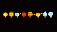 an image of the planets with faces on them in different colors and sizes, all lined up against a black background