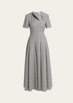 Alexander McQueen Prince of Wales Slashed Long Wool Flare Dress - Bergdorf Goodman Casual Day Dress, Long Dress Work Outfit, November Dresses, Storybook Dress, Mcqueen Dress, Oscar Fashion, Valentino Red, Scottish Fashion, Corporate Attire