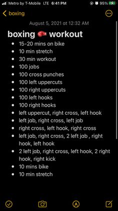 a screenshot of the boxing workout schedule for iphone and ipad, with instructions on how to do it