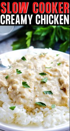 NA Chicken Recipes With Cream Cheese, Chicken And Rice Crockpot, Creamy Crockpot Chicken, Crockpot Chicken And Gravy, Slow Cooker Creamy Chicken, Creamy Chicken Recipes, Creamy Chicken And Rice, Chicken Thigh Recipes Crockpot