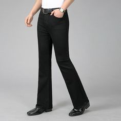 This item is for one pair of pants. Men Formal Bell Bottom Jeans Flared Denim Pants Retro 60s 70s Slim Fit Trousers Please note this is in Asian sizing, smaller than western size e.g. UK, US, AU. Please check the measurements carefully before making a purchase. If you are not sure which size to buy, please provide height and weight, we will recommend a suitable size. Please allow 1-3cm discrepancy due to different measurement method. Color: black Material: cotton blend Size: 27, 28, 29, 30, 31, Bell Bottom Jeans For Men, Bell Bottom Pants Outfit Men, Bootcut Pants Outfit Men, Mens Flared Pants, Boot Cut Pants Outfit, Moda 70s, Mens Bell Bottom Jeans, Formal Causal, Black Bell Bottom Jeans