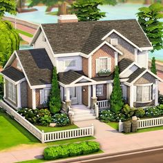 Family Home Exterior Sims 4, Sims Suburban Home, Sims 4 Suburban Family Home, Sims Family Home, Sims 4 Home Layout, Sims 4 House Plans Layout, Sims 4 Suburban House, Cute Sims 4 Houses, Sims 4 Layout