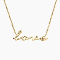 Script Love Pendant Necklace - 14K Yellow Gold. The perfect gift for any loved one, this love necklace features lustrous script letters for a meaningful and chic look. The length of the chain can be adjusted to 16, 17, or 18 inches to suit individual preference. Honeymoon Avenue, Script Letters, Crystal Bead Jewelry, Kitty Clothes, Hello Kitty Clothes, Belly Jewelry, Love Pendant, Bead Jewelry, Future Life