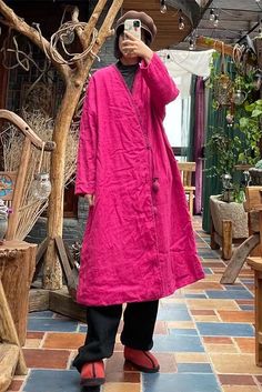 Vintage Rose Linen Padded Coat Robe