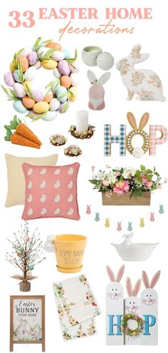 an easter themed collage with eggs, flowers and bunnies