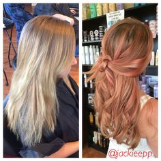 Before/after rose gold balayage Rose Gold Underlights, Strawberry Blonde Hair, Haircut And Color, Blonde Ombre, Gold Hair, Hair Color And Cut, Clip In Hair Extensions