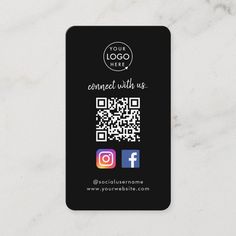 a black business card with qr code on the front, and an instagram logo on the back