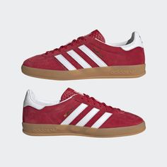 adidas Gazelle Indoor Shoes - Red | Men's Lifestyle | adidas US Burgundy Adidas Shoes, Red Adidas Gazelles, Adidas Red Gazelle, Adidas Red Shoes, Red Adidas Shoes Outfit, Red Gazelle Adidas Outfit, Red Shoes Aesthetic, Indoor Gazelle, Adidas Gazelle Red