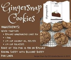 some cookies are on a cooling rack and there is an ad for ginger snap cookies