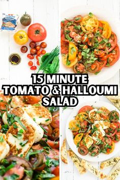 Photos of halloumi and tomato salad Halloumi Tomato, Fried Halloumi Cheese, Halloumi Salad Recipes, Caprese Pizza, Lunch Sides, Halloumi Cheese, Halloumi Salad