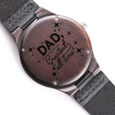 Looking for a gift as bold and timeless as your special guy?  The Engraved Wooden Watch; is a versatile accessory that's perfect for stylish, everyday wear. Encased in rich sandalwood and paired with a genuine leather strap, this piece is as impressive as the man who wears it. So whether it's a thoughtful birthday gift, an anniversary memento, or a long-lasting keepsake for Father's Day - be sure to get him the gift that will warm his heart for years to come. Ships in a gift box - so it can be s Black Watch Accessories With Date Display For Anniversary, Classic Black Watches For Father's Day, Stainless Steel Watches For Father's Day Gift, Stainless Steel Watch As Father's Day Gift, Father's Day Gift Brown Watch Accessories, Father's Day Gift Stainless Steel Watch, Father's Day Stainless Steel Watch Gift, Classic Personalized Watches For Anniversary, Personalized Formal Watches For Father's Day