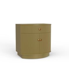 an image of a round cabinet with gold knobs on the front and side doors