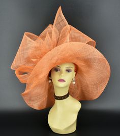 Adjustable Orange Costume Hats And Headpieces For Summer, Beach Short Brim Sinamay Fascinator, Adjustable Orange Costume Hats For Summer, Elegant Orange Formal Hat, Elegant Sinamay Sun Hat For Spring, Elegant Sinamay Boater Hat For Beach, Elegant Sinamay Boater Hat For The Beach, Summer Wedding Hat In Sinamay, Elegant Sinamay Sun Hat For Kentucky Derby