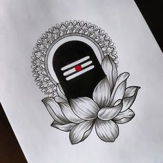 a drawing of a black and white object with flowers