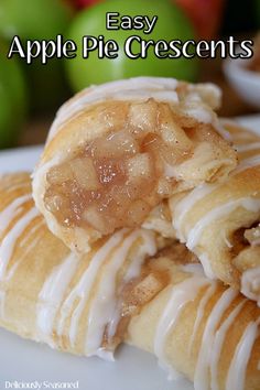 These easy apple pie crescents are basically just tiny little apple pies, and they’re amazing. This apple dessert recipe is made with a delicious homemade apple filling that is wrapped in flaky crescent dough, baked until golden brown and finished with a simple, sweet glaze. It’s a semi-homemade masterpiece that will have your tastebuds begging... Apple Crescent, Apple Pie Crescents, Crescent Roll Recipes Dessert, Pillsbury Crescent Roll Recipes, Crescent Roll Dessert, Morning Treats, Bars Cookies, Apple Cream Cheese, Apple Desserts Easy