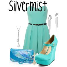 there is a woman's outfit and shoes on display with the words silvermistt