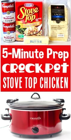 the 5 minute prep crock pot stove top chicken is ready to be cooked and put in