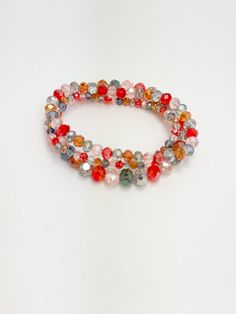 Red Blue, Amber Beaded Bracelets Set Faceted Beaded Bracelets For Party, Faceted Beaded Bracelet For Party, Colorful Beaded Bracelets For Party, Party Bracelets With Colorful Round Beads, Multi-strand Bracelets With Colorful Beads For Jewelry Making, Party Multi-strand Faceted Beaded Bracelets, Multicolor Multi-strand Beaded Bracelets For Party, Colorful Beads Wrap Bracelet For Parties, Faceted Round Beads For Jewelry Making