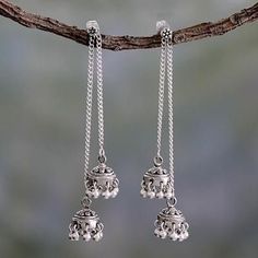 Indian Sterling Silver Detachable Jhumki Earrings - Wedding Bells | NOVICA Cheap Silver Rings, Silver Jewelry Diy, Dangle Earrings Wedding, Silver Rings With Stones, Silver Jewellery Indian, Indian Jewellery Design Earrings, Jhumki Earrings, Silver Necklace Statement, Silver Jewelry Design