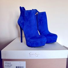 Jessica Simpson, Blue Suede, Platform Heeled Boots, Size 6, Never Worn, Only Defect Is Missing Leather Spot Inside Shoe Blue Platform Boots With Pointed Toe, Trendy Blue Ankle Boot Heels, Chic Blue Boots With Round Toe, Chic Blue Ankle-high Boots, Blue Suede Platform Heels, Trendy Blue Suede Boots, Platform Heeled Boots, Platform Heels Boots, Inside Shoes