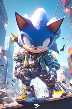 sonic the hedgehog is standing on top of a building