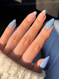 Multicolor  Collar   Geometric,Plants Color Nails Embellished   Nail,Hand & Foot Care Nail Inspo Almond Back To School, Holiday Nails Summer, Cute Summer Nails, Blue Nail Designs, Summer Nails Colors, Beach Nails, Nail Technician, Short Acrylic Nails