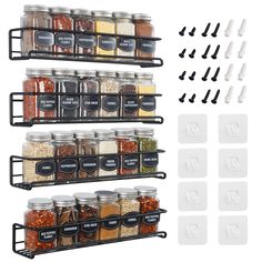 PRICES MAY VARY. ORGANIZATION IS KEY. Use this set of wall mounted spice rack organizer in your kitchen to keep spices organized and accessible or in the garage, bathroom, closet, craft room, under the sink or anywhere. FIT UP TO 24 SPICE JARS. Since each wall mountable spice rack is hung separately, decide how much space between the racks you need for spice jars or other supplies. Hang them closer or further apart for small or large kitchen items. HANG ANYWHERE. With 4 single wall spice racks, Mounted Spice Rack, Spice Rack Wall, Wall Spice Rack, Hanging Spice Rack, Kitchen Spice Rack, Wall Mounted Spice Rack, Kitchen Cupboard Doors, Kitchen Spice Racks, Spice Shelf