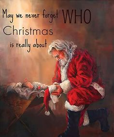 a painting of santa claus with the words, oh come let us adore him christ the lord