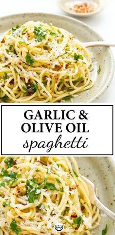 garlic and olive oil spaghetti on a plate