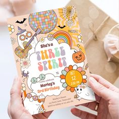 Retro Halloween Birthday themed invitation for your perfect celebration. Retro Halloween Party, Third Birthday Girl, Combined Birthday Parties, Third Birthday Invitations, Halloween 1st Birthdays, Birthday Invitation Pink, Groovy Halloween, Baby Birthday Themes