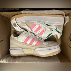 Adidas Forum Xlg W Pink/White/Green Size 8.5. Brand New With Original Box And Tags. Adidas Pink Skate Shoes With Boost Midsole, Pink Adidas Logo Skate Shoes, Casual Pink Adidas Skate Shoes, Casual Sneakers With Pink Accents For Streetwear, Sporty Low-top Sneakers With Pink Accents, Adidas Forum, Shoes Adidas, White Green, Adidas Shoes