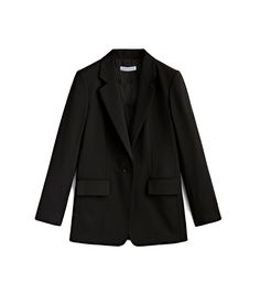 Product Description: Elevated take on a workwear staple with this oversized blazer. The design has an elongated single-breasted silhouette and two flap pockets in the front. It has drop shoulder and oversized fit that borrows from masculine styles. Wear yours with everything from denim to midi dresses. Fabric: 97% Wool ; 3% Spandex Color: Black Size and Fit: Our model is 5'10" and is wearing a size XS. Oversized Fit Care Instructions: Dry clean Only Chic Workwear Blazer With Flap Pockets, Black Blazer With Flap Pockets For Work, Oversized Single Button Blazer For Office, Black Workwear Blazer With Flap Pockets, Oversized Single Button Workwear Blazer, Oversized Single Button Blazer For Work, Structured Blazer With Welt Pockets For Work, Chic Blazer With Flap Pockets For Business Casual, Oversized Office Blazer With Welt Pockets