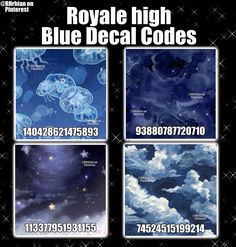 four different images of clouds and stars in the night sky with text that reads royal high blue