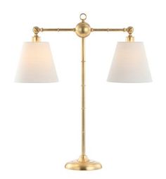 two light brass table lamp with white shades