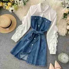 Blue Western Dress, Cosy Outfit, Simple Style Outfits, Western Dress, Trendy Dress Outfits, Stylish Work Outfits, Elegant Dresses For Women, Korean Dress