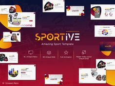 the sportsive powerpoint presentation is displayed on a purple background with red and yellow accents