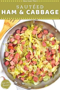 a pan filled with meat and cabbage on top of a table