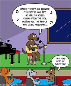 a cartoon dog is singing into a microphone while another dog sits in front of him