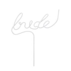 a bride cake topper with the word bride spelled in cursive writing on it