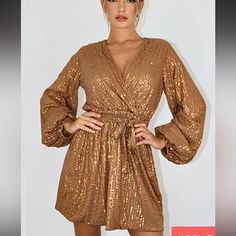 Missguided Petite Brown / Gold Sequin Balloon Sleeve Dress 4 Size 4 But Could Fit Larger For Sure Adjustable Strap Lined Never Worn Just Tried On Balloon Sleeve Look Petite But Fits Like Normal Sizing Nye Or Perfect For Any Sequin Needed Occasion! Fall Sequined V-neck Dresses, Fall Sequin V-neck Dresses, Fall V-neck Sequin Dress, Gold Long Sleeve Summer Dress, Holiday V-neck Mini Dress For Fall, Glamorous Fall Date Night Dresses, Knee-length Fall Holiday Dress, Fall Holiday V-neck Mini Dress, Gold V-neck Mini Dress For Fall