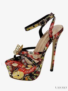 Lasaky - High-Quality Peep Toe Stiletto Heel Sandals for Women Multicolor Strappy Sandals For Party, Open Toe Sandals With Floral Print For Evening, Floral Print Open Toe Sandals For Evening, Evening Floral Print Open Toe Sandals, Party Sandals With Floral Print In Synthetic Material, Floral Print Open Heel Sandals For Party, Floral Print Open Heel Sandals For Evening, Party Floral Print Synthetic Sandals, Floral Print Open Toe Sandals For Party