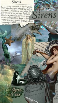 an altered collage with mermaids, sea creatures and other things on it's page