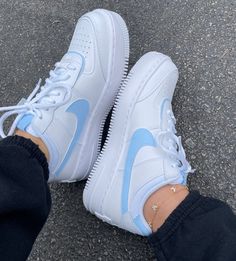 Nike Af1 Shadow, Baby Blue Shoes, Girls Shoes Teenage, Nike Shoes Blue, Nike Embroidery, Custom Sneakers Nike, Nike Shoes Air Force, White Nike Shoes, Nike Shoes Girls