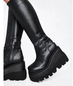 LOVEMI - Platform wedge heel boots Ladies Long Boots, Boots Comfortable, Popular Boots, Wedge Heel Boots, Platform Wedge Heels, Warm Boots, High Heel Wedges, Black Heel Boots, Heel Ankle Boots